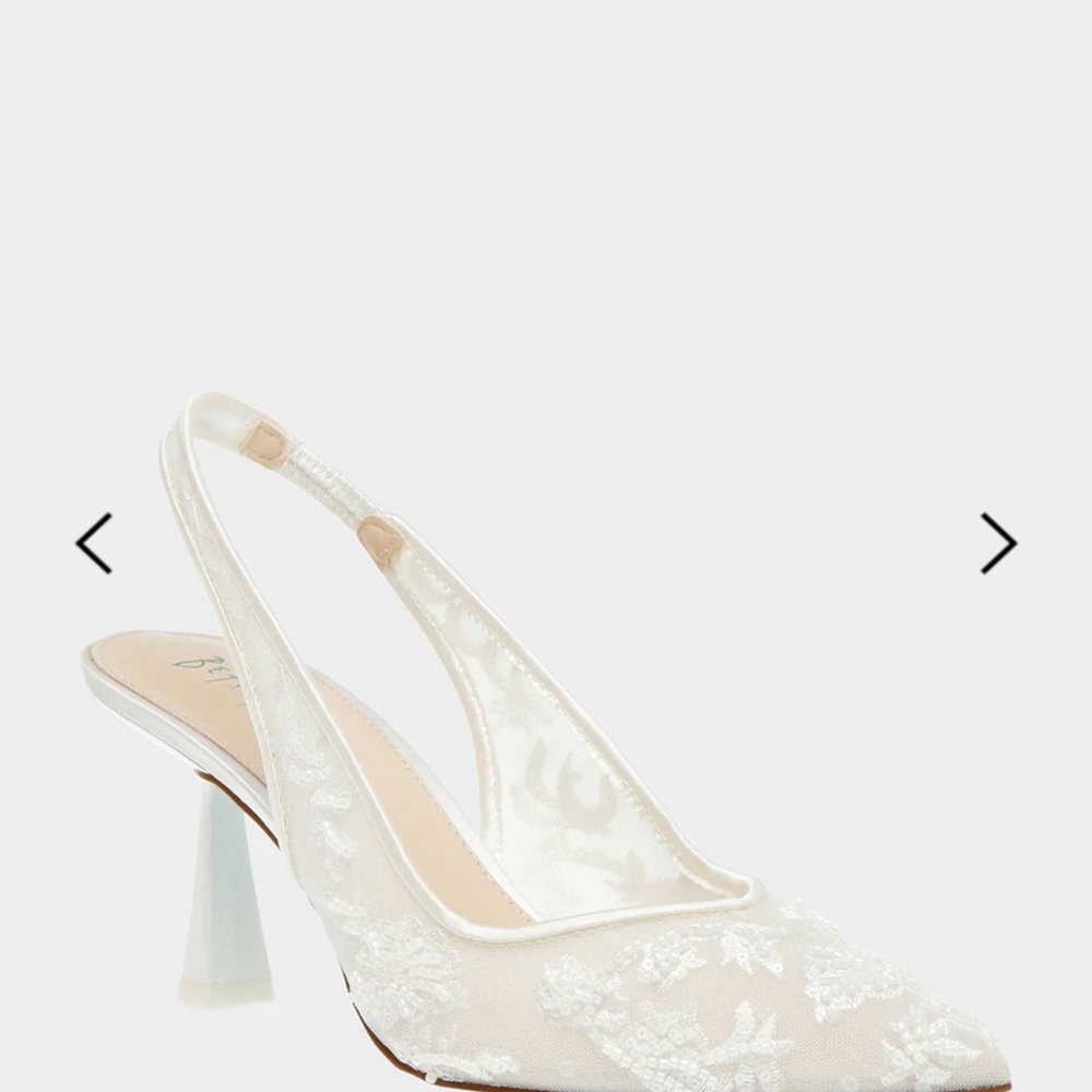 Ivory Lace Slingback Heels with Scalloped Trim